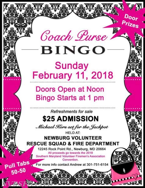 coach purse bingo newburg volunteer rescue squad fire department purse bingo flyer